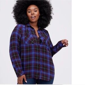 Torrid Madison Georgette Plaid Button Up Blouse